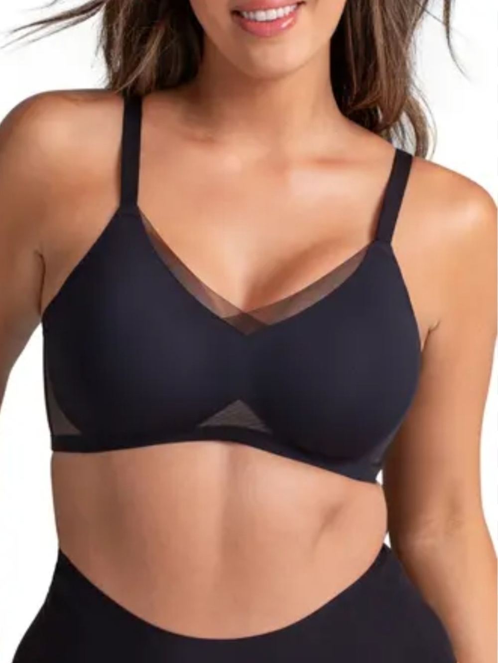 Honeylove Crossover Black Wireless Bra With Removable Pads Sz L 38 B/C